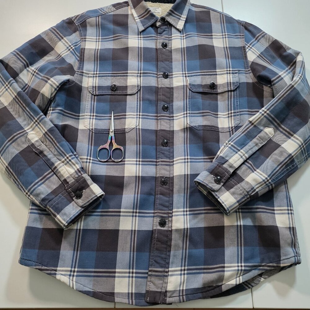 J Crew Workwear Plaid Shacket Men M Blue White Sherpa Lined Cotton Cabin Outdoor - Picture 10 of 16